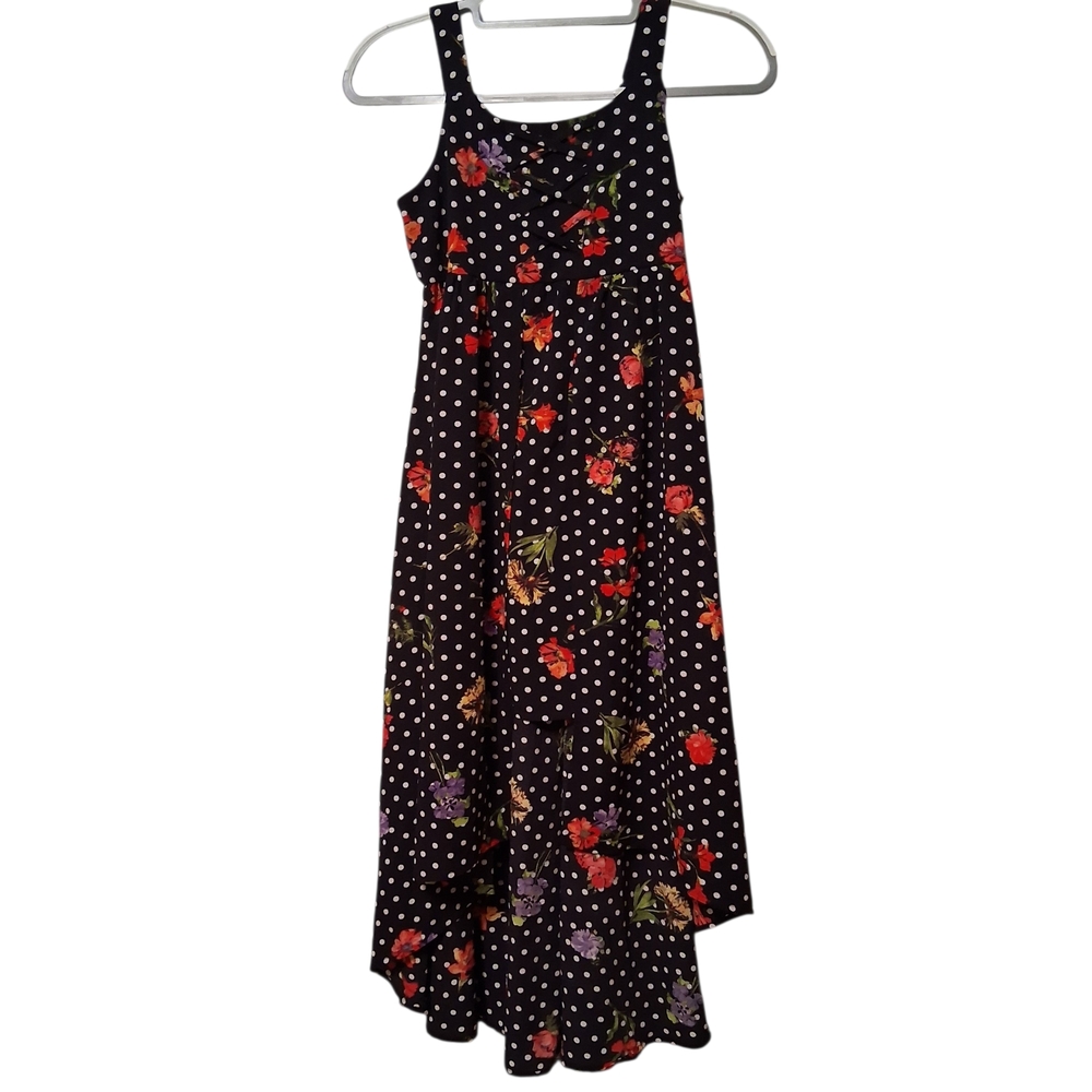 Sequin Hearts Girls Black Polka Dot Floral Dress Size 12 Hi-Low Hem Mullet Dress